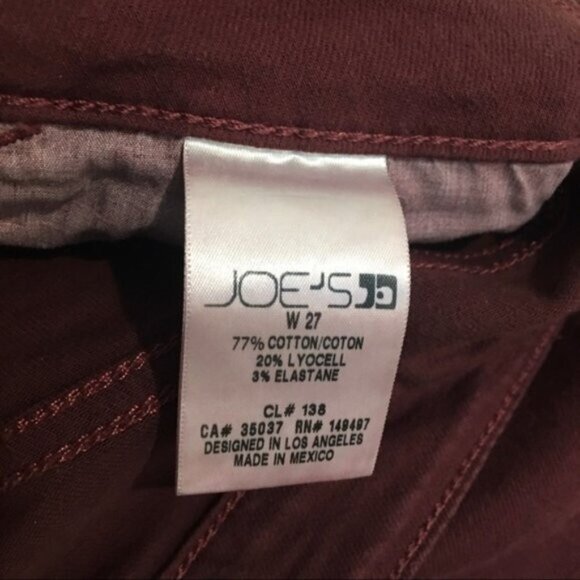 JOE'S Love Colors Cranberry Skinny Jeans Stretch Raw Hem Mid-rise 27 - Picture 5 of 8